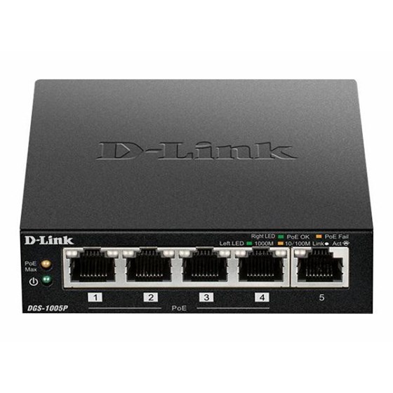 D-Link DGS-1005P/E, 5-Port Desktop Gigabit PoE+ Switch