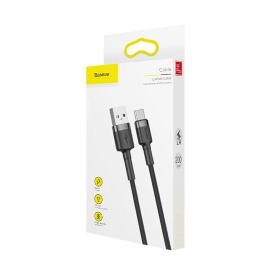 Kabel USB A - USB C 2m braided Baseus 2A QC 3.0 crni, CATKLF-CG1