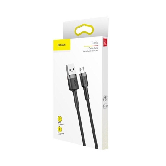 Kabel USB A - MicroUSB 2m Braided, Baseus Cafule 1.5A crni, CAMKLF-CG1