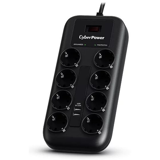 Strujna zaštitna letva CyberPower 8x Schuko + 2x USB sa prekidačem 1.8m P/N: P0820SUF0