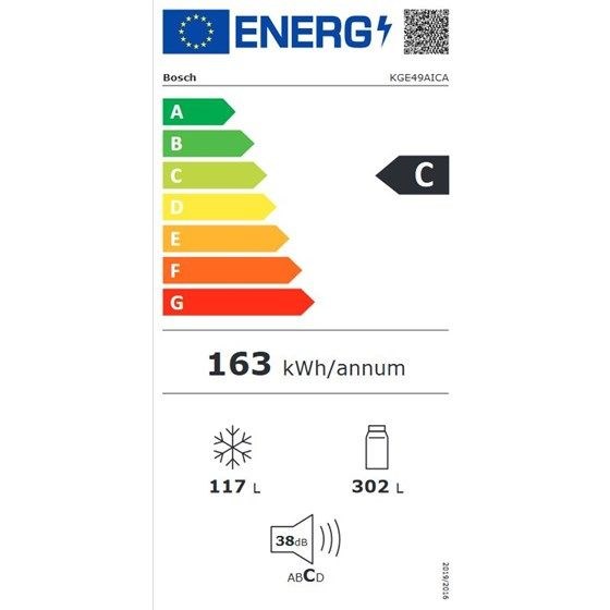 Bosch KGE49AICA, Samostojeći hladnjak sa zamrzivačem na dnu, Brušeni čelik, s premazom protiv otisaka prstiju