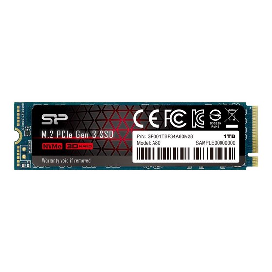 SSD 1TB Silicon Power A80, M.2 NVMe, PCIe Gen3x4, 3400/3000 MB/s, SP001TBP34A80M28