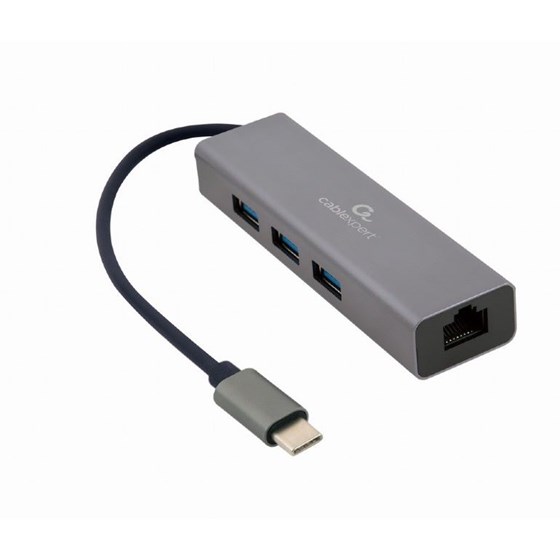 USB C Hub Gembird, 3x USB 3.0, 1x RJ45, A-CMU3-LAN-01