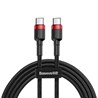 Kabel USB C - USB C 2m Braided, Baseus Cafule PD 2.0 QC 3.0 60W, crno crveni, CATKLF-H91