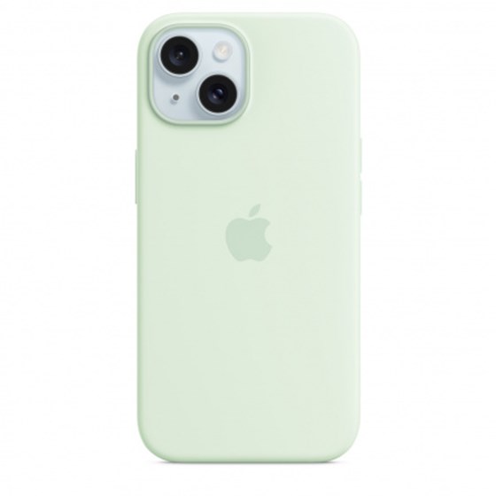 Apple iPhone 15 Silicone Case with MagSafe - Soft Mint, mwnc3zm/a