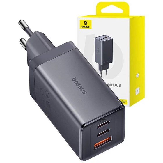 Univerzalni punjač Baseus Gan5 65W crni, 2x USB C, 1x USB A, + USB C kabel 1m, P10110812827-Z1