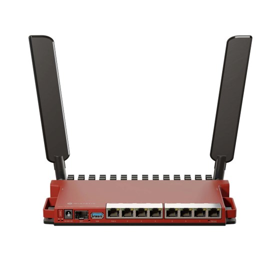 Mikrotik RouterBOARD L009UiGS-2HaxD-IN, 512MB RAM, 8×G-LAN, 1×2.5G SFP, 2.4GHz 802.11b/g/n/ax dual-chain, 4dBi eksterne antene, USB, desktop kučište, PSU, RouterOS L5