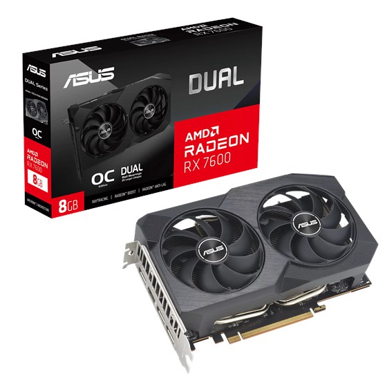Grafička kartica ASUS, AMD Radeon RX 7600 Dual V2 OC Edition, 8GB GDDR6, 1x HDMI, 3x DisplayPort, DUAL-RX7600-O8G-V2