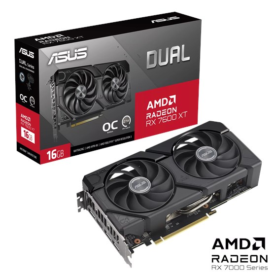 Grafička kartica ASUS, AMD Radeon RX 7600 XT Dual, 16GB GDDR6, 1x HDMI, 3x DisplayPort, DUAL-RX7600XT-O16G