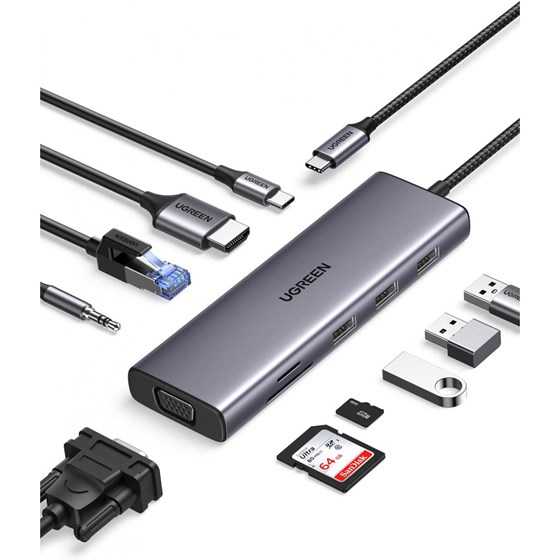 Ugreen dockin stanica USB-C Hub, 10-in-1 USB-C, 4K HDMI & VGA, 100W PD