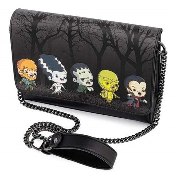 LOUNGEFLY UNIVERSAL MONSTERS CHIBI LINE CHAIN STRAP CROSS BODY BAG