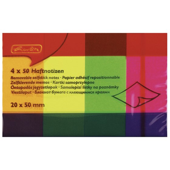 Blok zastavice samoljepljive 20x50 mm, 50 zastavica, 4 neonske boje, papir, Herlitz